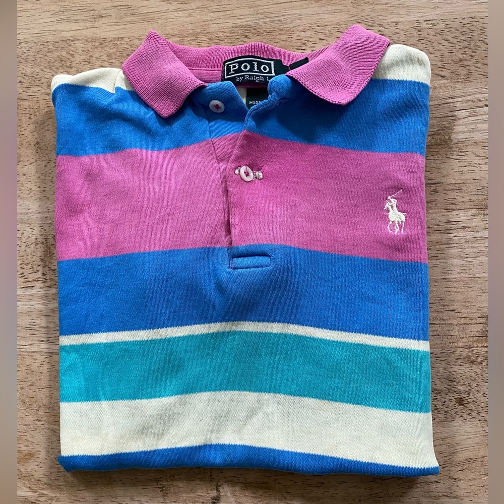 Vintage Polo Ralph Lauren Boy’s Sz M Pastel Stripe Soft Cotton Polo Shirt